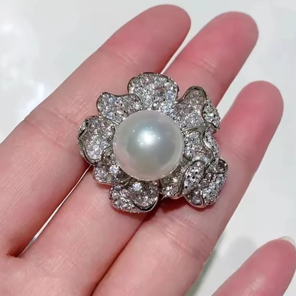 Luxe Pearl Blossom Ring | Statement Diamond Flower Design